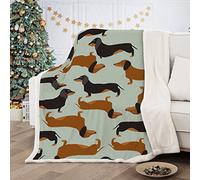 Dachshund Sausage Blanket Reversible Dog Printed Sherpa Blanket for Kids Teens Soft Warm Microfiber Fleece Solid Blanket for Bed, Couch,Sofa and Travel 130x150cm