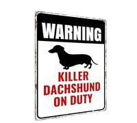 Dachshund Security Warning Sign - 16x12 Inch Vintage Metal Tin Sign, Dog Patrolled Property Decor for Home, Yard, Gate, Garage, Bar, or Fence Rustic Wall Decor