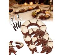 Dachshund Serving Dish, Hand Painted Ceramic Brown Dog Shaped Appetizer Platter with 5 Compartments, Vintage Mid Century Style for Chips Salsa Snacks Wonderful Gifts for Dogs Lovers (3)