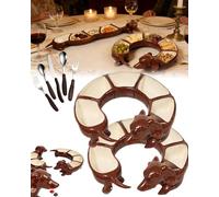 Dachshund Serving Dish, Hand Painted Ceramic Brown Dog Shaped Appetizer Platter with 5 Compartments, Vintage Mid Century Style for Chips Salsa Snacks Wonderful Gifts for Dogs Lovers (2)