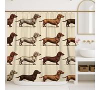 Dachshund Shower Curtain, Vintage Dog Print Bathroom Decor, Spring Summer Fun Waterproof Fabric Shower Curtain with Hooks 72x72 Inch