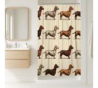 Dachshund Shower Curtain, Vintage Dog Print Bathroom Decor, Spring Summer Fun Waterproof Fabric Shower Curtain with Hooks 36x72 Inch