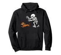 Dachshund Skeleton Bone Chase Funny Halloween Dog Humor Pullover Hoodie