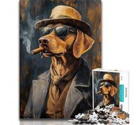 Dachshund Smoking Cigarette 1000 Piece Jigsaw Puzzles for Teenagers,Stress Reliever Staycation Kill Time with Matching Poster And Trivia Sheet 38x26cm