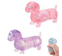 Dachshund Squishy, Dachshund Squishy Stress Toy, Sparkly Sausage Dog Gel Stretch Ball, Ultra-Soft Touch Cute Weiner Dog Stress-Relieving Toy (Pink+Purple)