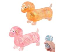 Dachshund Squishy, Dachshund Squishy Stress Toy, Sparkly Sausage Dog Gel Stretch Ball, Ultra-Soft Touch Cute Weiner Dog Stress-Relieving Toy (Pink+Orange)
