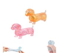 Dachshund Squishy, Glitter Weiner Dog Squishy, Sparkly Sausage Dog Gel Stretch Ball, 4.3in Mini Rainbow Stretchy Dogs with Face for Adults, Appropriate Squeeze Easily Relieves Stress (2pcs-E)