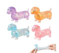 Dachshund Squishy, Sparkly Sausage Dog Gel Stretch Ball, Ultra-Soft Touch Dachshund Squishy Glitter, 4.3in Mini Rainbow Stretchy Sausage Toy, Ultra-Soft Touch Mini Rainbow Weiner Dog (4PCS)