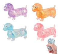 Dachshund Squishy, Squishy Weiner Dog, Glitter Weiner Dog Sq Uishy, Sparkly Cute Mini Rainbow Sausage Dogs for Adults (4pcs)