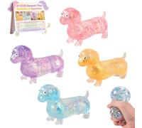 Dachshund Squishy Toy, Glitter Gel Rainbow Wiener Dog Toy with Adorable Face, Soft Squeeze Anxiety Relief, Birthday Gifts Party Decor for Adults(4 pcs)