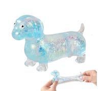 Dachshund Squishy Toy, Sparkly Stretchy Sausage Dog Stress Relief Fidget, Ultra-Soft Glitter Weiner Dog Sensory Toy for Kids and Adults, Rainbow Anxiety Reliever, Desk Accessory (Blue)