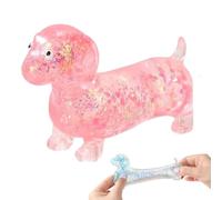 Dachshund Squishy Toy, Sparkly Stretchy Sausage Dog Stress Relief Fidget, Ultra-Soft Glitter Weiner Dog Sensory Toy for Kids and Adults, Rainbow Anxiety Reliever, Desk Accessory (Pink)