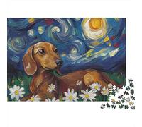 Dachshund Starry Night 1000 Pc Sturdy Cardboard Classic Jigsaw Puzzle for Adults And Kids Age 12+, Impossible Hard Difficult Challenge, Decompression And Wall Decor, Ultimate Relaxation 70x50cm/1000p