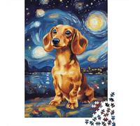 Dachshund Starry Night -5 1000-Piece Puzzle for Adults, 70x50cm/1000pcs, Smooth White Pieces for Easy Handling; for Relaxed Evenings at The Table