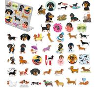 Dachshund Stickers - Waterproof Hound Motifs, Funny Pup Embellishments, Sausage Dog Graphics Pack, Cartoon Hound Imagery Bundle | Laptop Phone Bottle Setup