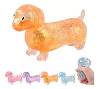 Dachshund Stress Toy, Glitter Sausage Dog Fidget Squeeze Soft Antistress Sensory Squishy Animal Balls, Fun Mini Dachshund Squeeze Fidget Balls for Birthday Party Favors Office Stuffer Gift (Orange)