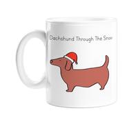 Dachshund Through The Snow Mug | Sausage Dog in A Santa Hat Doodle Christmas Ceramic Mug, Secret Santa Gift, Dachshund Pun, for Dog Lover