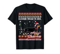 Dachshund Through The Snow, Ugly Christmas Sweater T Shirt T-Shirt