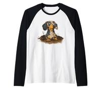 Dachshund Too Brave to Stop Digging Bold Backyard Tunnels Raglan Baseball Tee