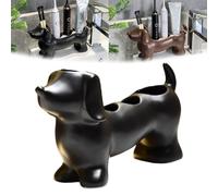 Dachshund Toothbrush Holder, 4 Storage Compartments Toothbrush And Toothpaste Holder, Ceramic Cute Dachshund-Shaped, Personalized Decoration For Bathroom Home Countertops(Black)