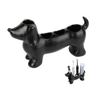 Dachshund Toothbrush Holder, Ceramic Toothbrush and Toothpaste Holder with 4 Slots, Cute Bathroom Vanity Organizer, Black
