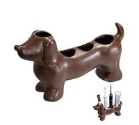 Dachshund Toothbrush Holder, Ceramic Toothbrush and Toothpaste Holder with 4 Slots, Cute Bathroom Vanity Organizer, Brown, Heimdekor