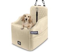 Dachshund Tribe Dog Car Seat for Small Dogs - Safety Booster Bed for Car Travel, Machine Washable Cover, Scratch & Water Resistant, Adjustable, Non-Slip Base (Cream, Small/Medium)