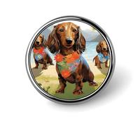 Dachshund Tropical Painting Art Badges Circle with Button Design, Personalized Picture Pin Brooches, Round Badge Holders for Decorate Hat Shirt Clothing Bag Accessories