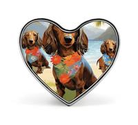 Dachshund Tropical Painting Art Badges Heart with Button Design, Personalized Picture Pin Brooches, Heart Badge Holders for Decorate Hat Shirt Clothing Bag Accessories