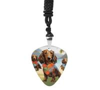 Dachshund Tropical Painting Art Guitar Pick Necklace for Men Women Guitar Pick Holder Necklace Stainless Steel Picks Medium Pendant Musical Jewelry Gifts for Electric Guitar Bass Ukulele Players
