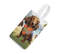 Dachshund Tropical Painting Art Luggage Tag for Travel, TPU Baggage Tags with Information Card, Personalized Suitcase Tags for Flying, Multifunctional Bag Tags for Business, Gift White