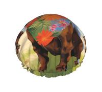 Dachshund Tropical Painting Art Shower Cap for Women Reusable Waterproof Shower Bonnet Washable Elastic Band Bath Hair Hat Double Layered Bath Cap Extra Large for Long Hair