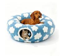 Dachshund Tunnel Bed, 2027 Tunnel Bed for Dachshund Dog，Blue B | Foldable Plush Cozy Burrow Design with Cushion and Play Ball, Christmas Bed for Dog Cat Pet