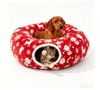 Dachshund Tunnel Bed, 2027 Tunnel Bed for Dachshund Dog，Xmas Red A | Foldable Plush Cozy Burrow Design with Cushion and Play Ball, Christmas Bed for Dog Cat Pet