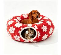 Dachshund Tunnel Bed, 2027 Tunnel Bed for Dachshund Dog，Xmas Red B | Foldable Plush Cozy Burrow Design with Cushion and Play Ball, Christmas Bed for Dog Cat Pet