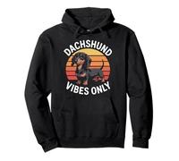 Dachshund Vibes Only Retro Funny Sausage Dog Sunset Pullover Hoodie