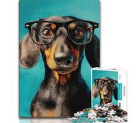 Dachshund Wearing Glasses Jigsaw Puzzles for Adults 1000,Staycation Kill Time Every Piece Is Unique - Challenging Family Fun Game (75x50cm)