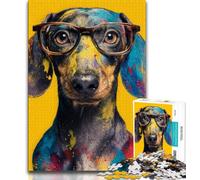 Dachshund Wearing Glasses Puzzles for Adults Teens 1000 Pieces,Learning Educational Toys Family Games with Matching Poster And Trivia Sheet (38x26cm)