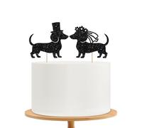 Dachshund Wedding Cake Topper, Wiener Dog Bride and Groom Cake Decor, Black Glitter Mr & Mrs Cake Topper for Engagement, Pet Themed Bridal Shower/Anniversary Party Decoration