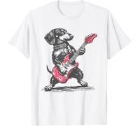 Dachshund Weenie Playing Guitar Rock Dog Kids Womens Mens T Shirt Large White