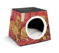 Dachshund Weiner Pet Dog Cat Bed for Indoor Cats - Foldable Cat & Dog House with Removable Cozy Cushion, Waterproof Oxford Washable Pet House for Small Pets 13.8" X 13.8" X 11.8"