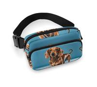 Dachshund Weiner Pet Dog Fanny Pack for Women Men Waist Bag Belt Bag Adjustable Casual Bag for Travel Sports Hiking, white, 7.9x5.1inches