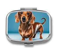 Dachshund Weiner Pet Dog Pill Box - 2 Compartment Travel Pill Organizer with Small Mirror, Portable Pillcase for Pocket & Purse, Cute Square Medicine Case, Weekly Medicine Container