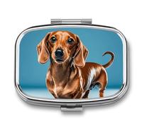 Dachshund Weiner Pet Dog Pill Box Travel Pill Organizer 2-Compartment with Mirror Design Portable Square Medicine Case for Vitamins, Jewelry & Essentials Durable Pocket Pillcase for Purse, Camping