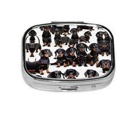 Dachshund Weiner Pet Dog Print Square Metal Pill Box Decorative Pill Case - Carry Your Meds in Style (Rectangular)