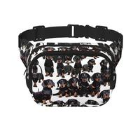 Dachshund Weiner Pet Dog Print Unisex Square Double Layer Waist Bag Trendy Crossbody Fanny Pack Travel Workouts, Black, One Size