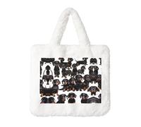 Dachshund Weiner Pet Dog Printing Fluffy Shoulder Bag Ladies Plush Underarm Bag Tote Bag Furry Purse Handbag For Work Travel, White, One Size