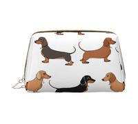 Dachshund Weiner Pet Dogs Print Makeup Bag Portable Leather Waterproof Cosmetic Bag Clutch Makeup Brush Bag (6.7x4.3in)