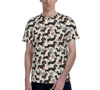 Dachshund Weiner Pet Dogs Print Men Short Sleeve T-Shirt Casual Summer Wear Breathable Comfortable Everyday Use, Black, X-Large