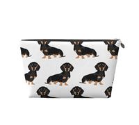 Dachshund Weiner Pet Dogs Printed Leather Travel Toiletry Makeup Bag with Silver Zipper for Women on the Go
